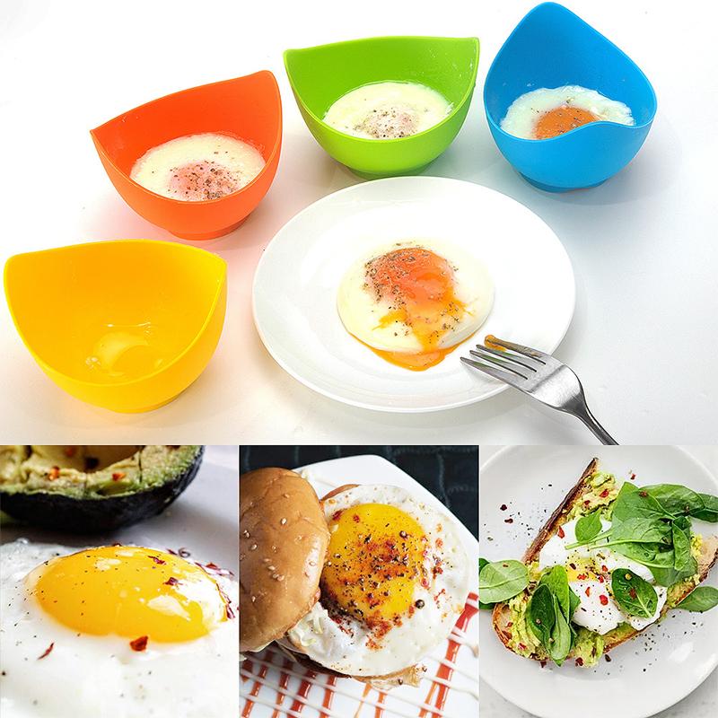 4Pcs/set Silicone Egg Boiler with Oil Brush, Egg Poacher Cups, Non-stick Anti-scalding, for Perfect Poached Eggs, Kitchen Tool