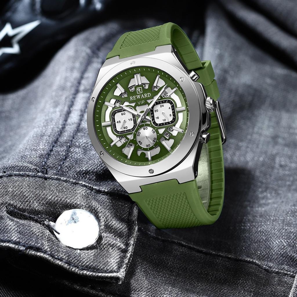 Men Watch Sport Chronograph Quartz Mens Watches Rubber Strap Green Blue Waterproof Wristwatch Relogio Masculino