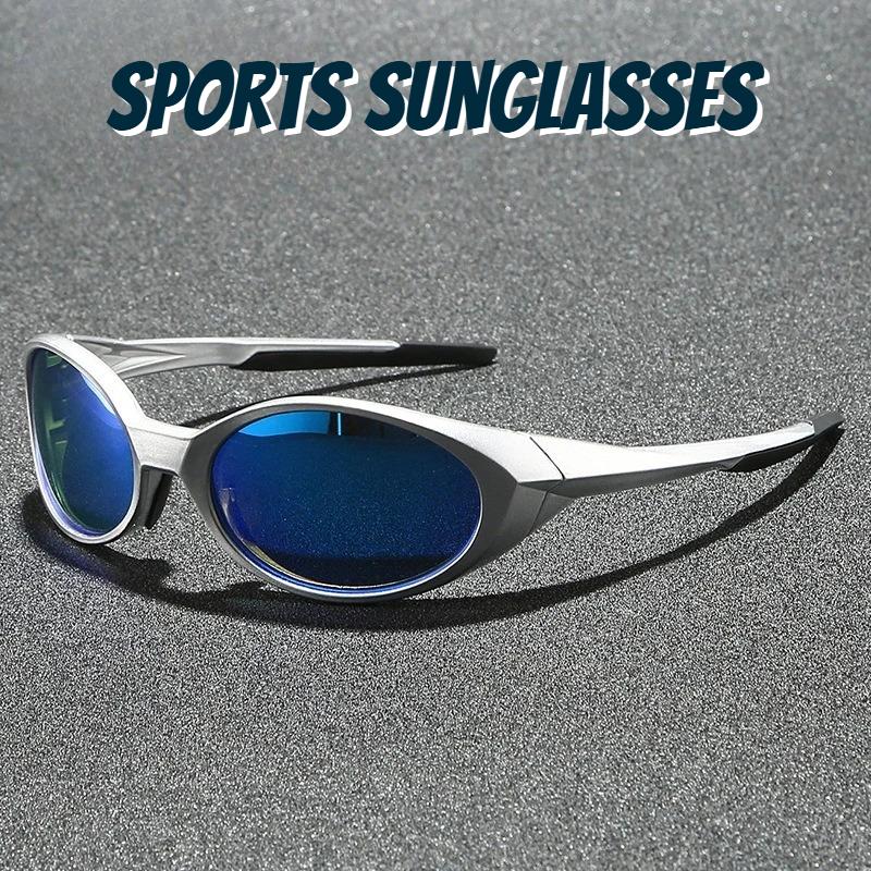 Outdoor Sports Polarized Sunglasses Women Men Unisex Oval Glasses Reflective Mirrored Lens Color Patchwork Shades
