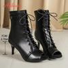 Fashion Aphixta Narrow Band Dec Women Peep Toe Ankle Boots 7cm High Heels Sexy Woman Shoes Lace Up Back Zipper Sandals Boot Ladies Shoes