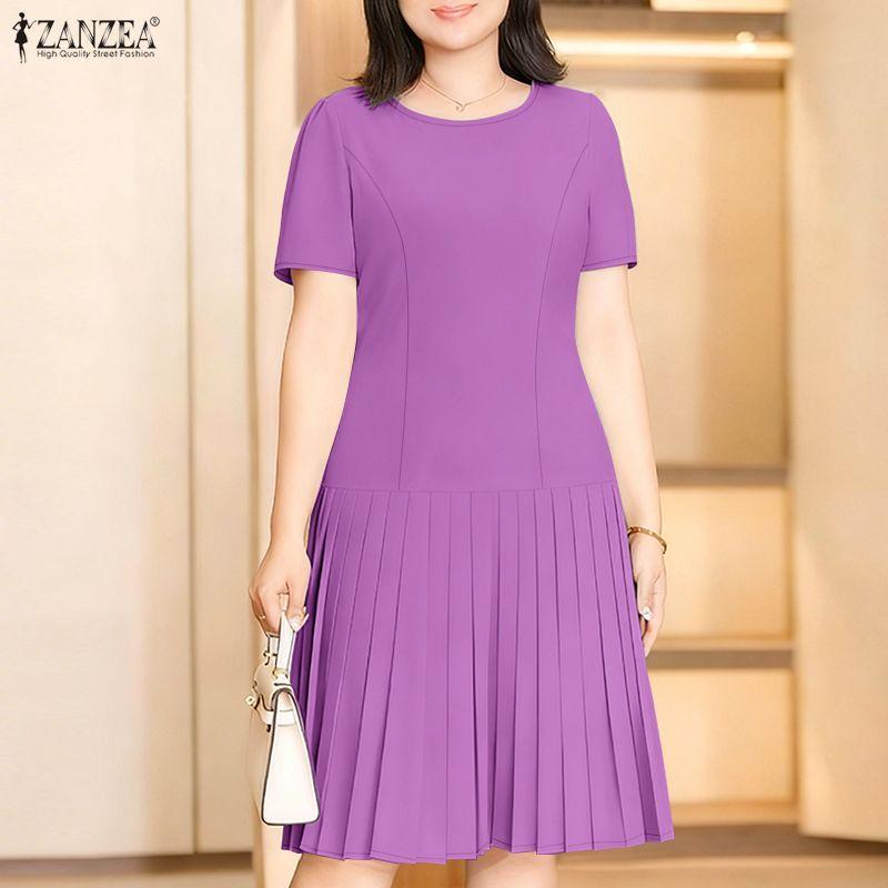 ZANZEA Lässiges Sommerkleid mit Rundhalsausschnitt und kurzen Ärmeln für Damen