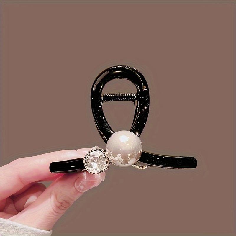 Elegant Large Rhinestone & Faux Pearl Hair Claw Clip for Women - Chic Minimalist Style, Solid Color Acrylic,Fashion Accessory, Hair Clips for Women