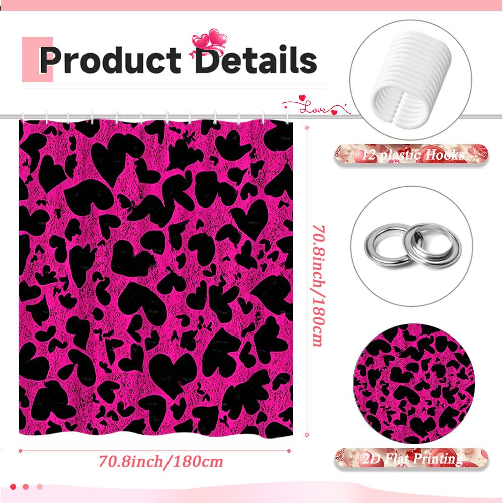 Bold Black Heart Shaped Shower Curtain On Pink Background Polyester Shower Curtain With Valentine Bathroom Decoration Hook