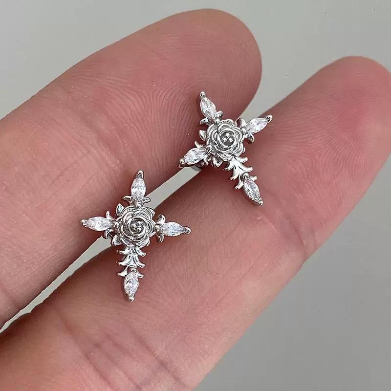 Shiny Rhinestone Zircon Cross Earrings For Women Korean Fashion Stainless Steel Earring Daily Birthday Party Jewelry Gifts