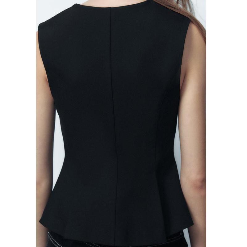 Fall and Winter New Women's Clothing Retro Short Skirt Hem Pleated Sleeveless Tops 2135552 2035552