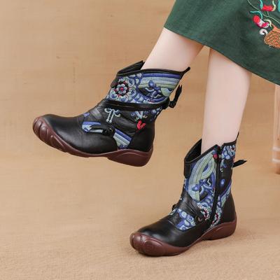Autumn Winter Women's Genuine Leather Flats Ankle Boots Women Warm Boots Shoes Handmade Zipper Retro Boots Lady Soft Casual Boot