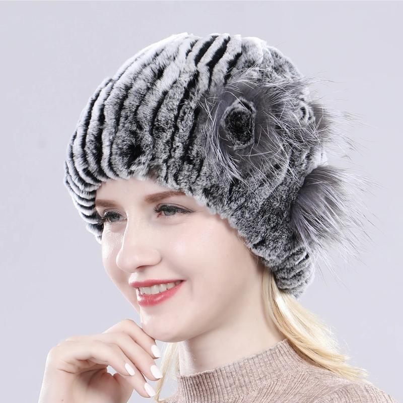 New Knitted Rex Rabbit Fur Hat For Women Winter Warm Natural Fur Hats Thick Outdoor Girl Fashion Real Rex Rabbit Fur Caps