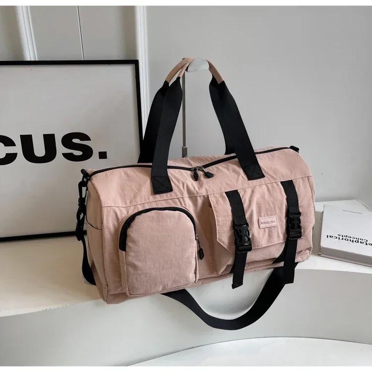 

Большая вместительная нейлоновая дорожная сумка на молнии, универсальная мягкая сумка через плечо, простая повседневная сумка на плечо, однотонная