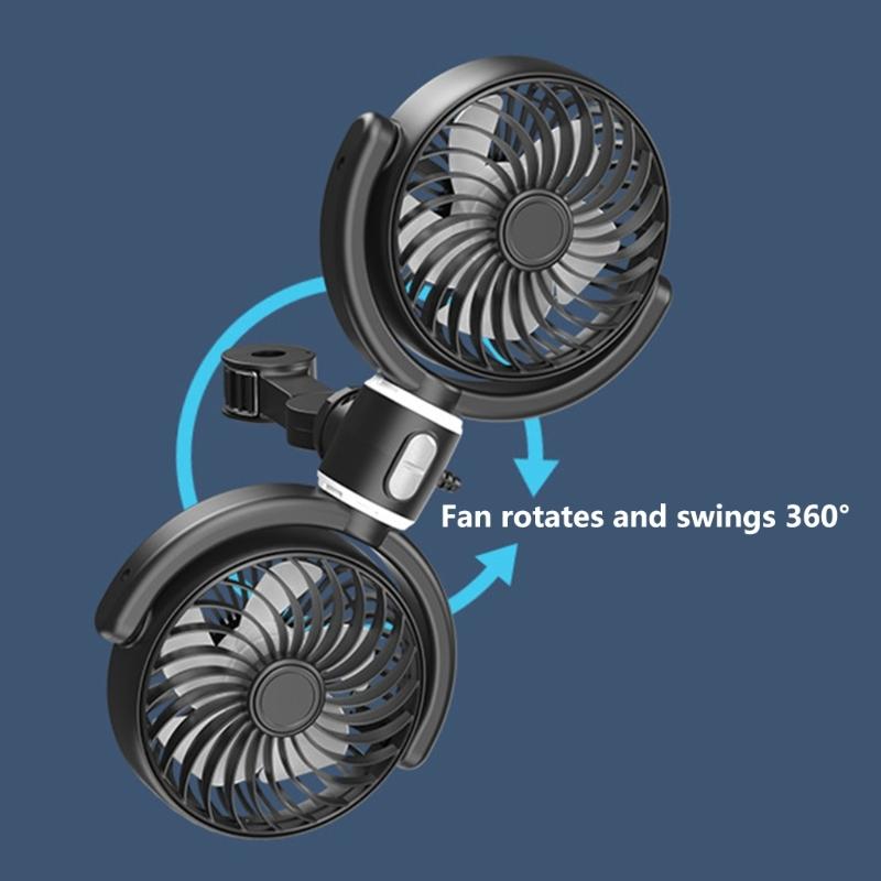 Two Head USB Car Fan for Back Seat 5V Foldable and Multiple Angle Rotation Headrest Ventilation Fan for Various Vehicles