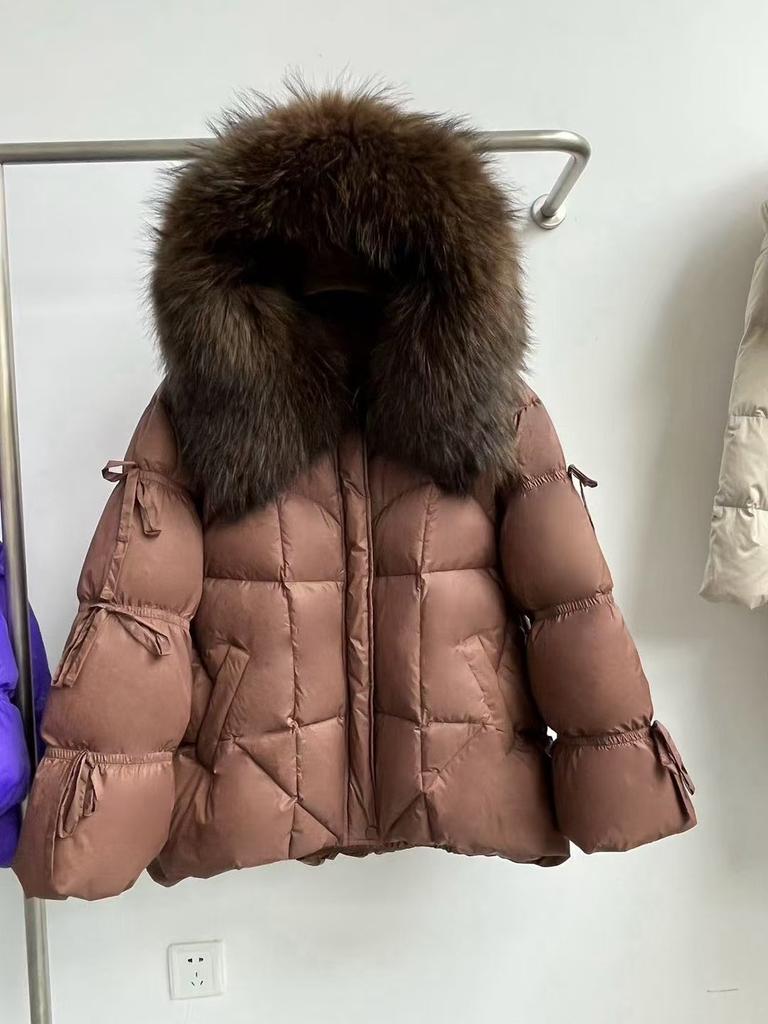 Winter new high-end fur big fox fur collar hooded down jacket women's butterfly straps thickened warm jacket