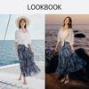 Xiangying Printed Plaid Mesh Half Skirt