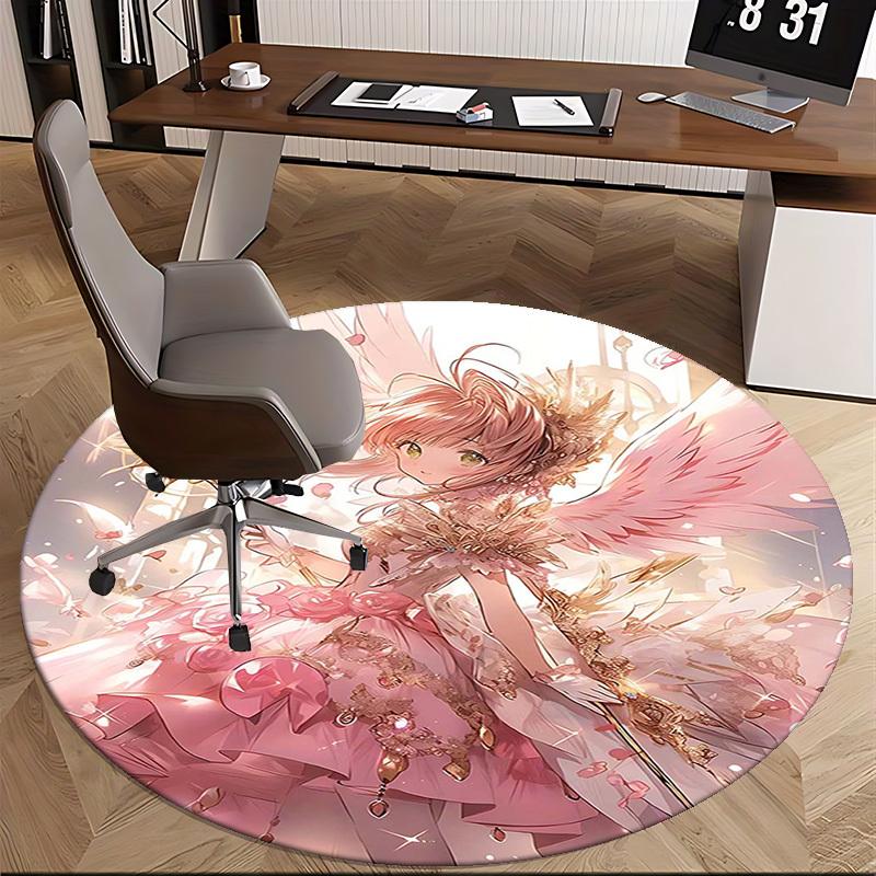 1ks Růžová andělská hůlka Kulatý koberec Anime design Podložka na kancelářskou židli, Protiskluzový koberec pro domácí dekoraci, Dárek, Kancelář, Obývací pokoj, Ložnice