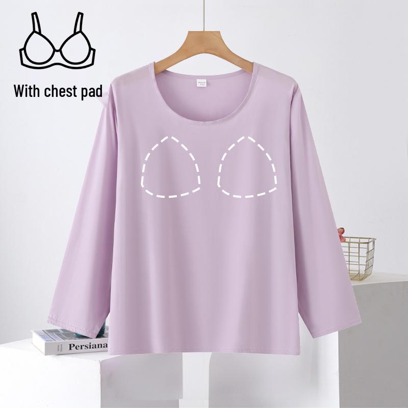 

2026 Spring Women s Long-sleeve T-shirt with Chest Pads - Comfortable Pajama Top 4XL (140-160 kg) фиолетовый