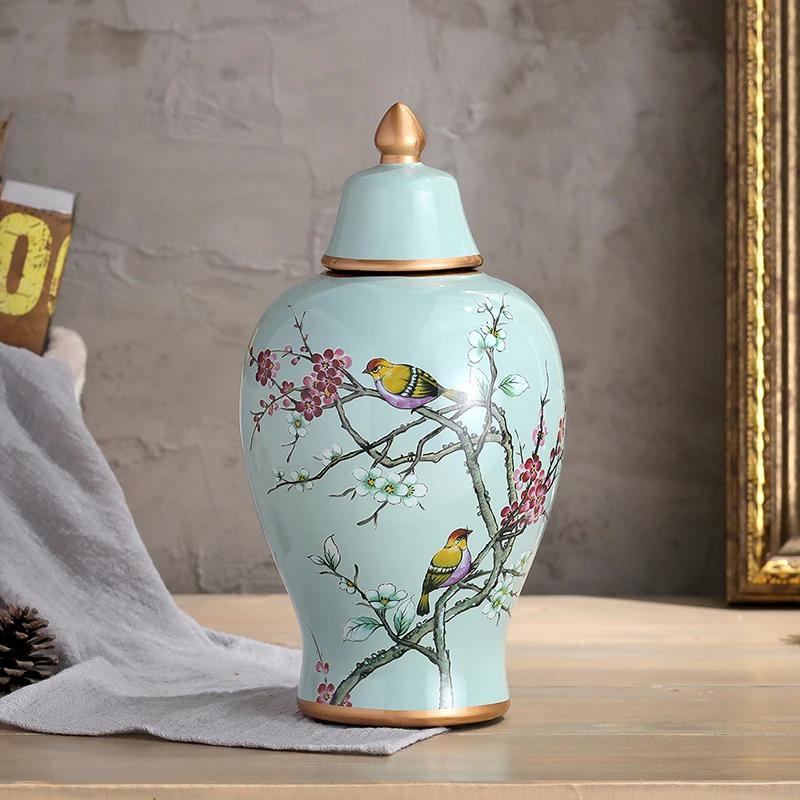 Malované keramické vázy Ozdoby Klasické květiny a ptáci Vázy Víceúčelové Starožitné porcelánové úložné nádoby Rustikální domácí dekorace