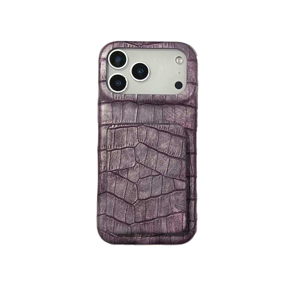Retro Fashion Leather Imitation Crocodile Skin Texture Cover Case For iPhone 17 16 15 14 13 Pro Max with Flip-up Mirror Holder