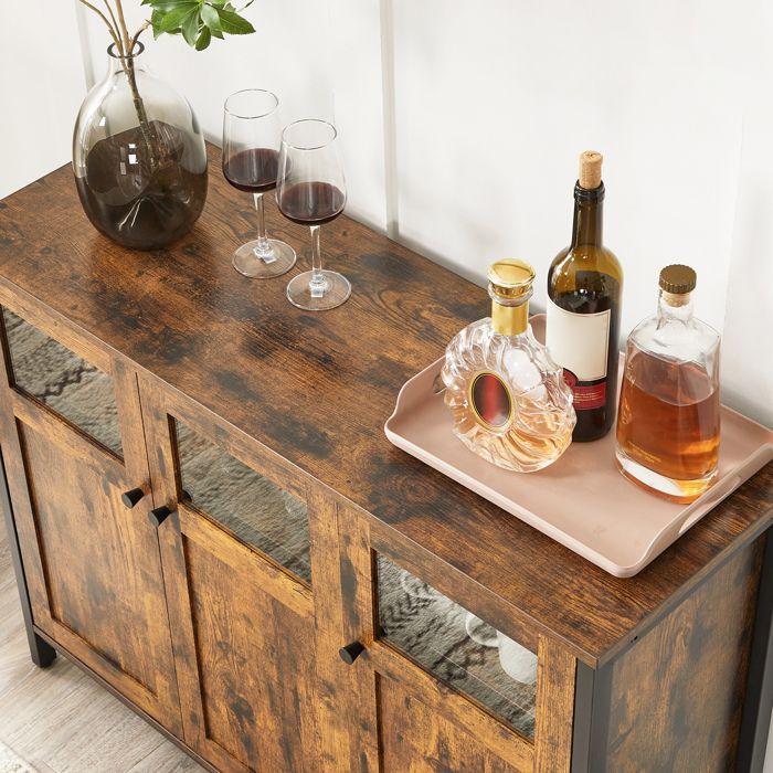 VASAGLE Storage Unit, Sideboard, with 3 Door Cupboard, Steel Frame, Industrial Style, Rustic Brown and Ink Black
