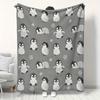 1 Stück Pinguin-Print Flanelldecke grau lustiges abstraktes Muster für Kinder und Erwachsene universelle Decke Bett Sofa multifunktional