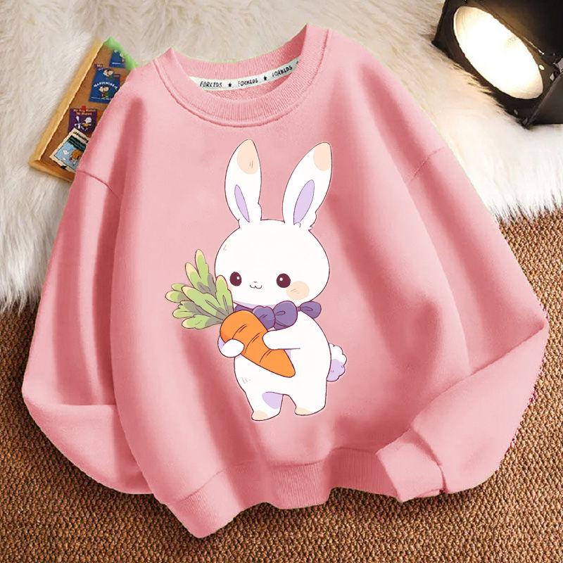 Niedlicher kleiner Hase Rundhals-Hoodie für Kinder, modisches langärmeliges Freizeit-Oberteil für Jungen und Mädchen im Frühling und Herbst