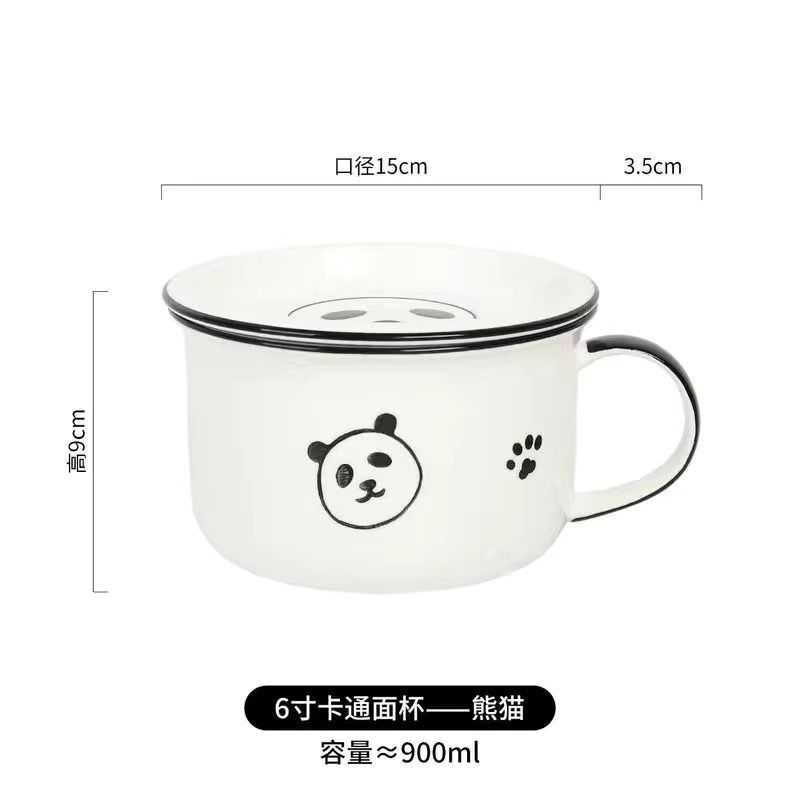 6-Inch Ceramic Instant Noodle Bowl,with Lid Spoon Handle,Personal Special Rice Bowls Noodle Office Workers, Dormitory Soup Set