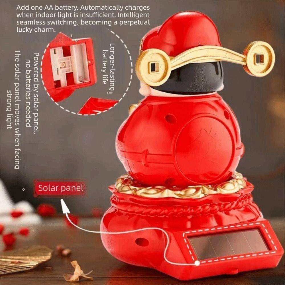 Solar Powered God Of Fortune Sculpture ABS Car Ornaments Nodding Lucky Wealth Statue  Festive Gifts
