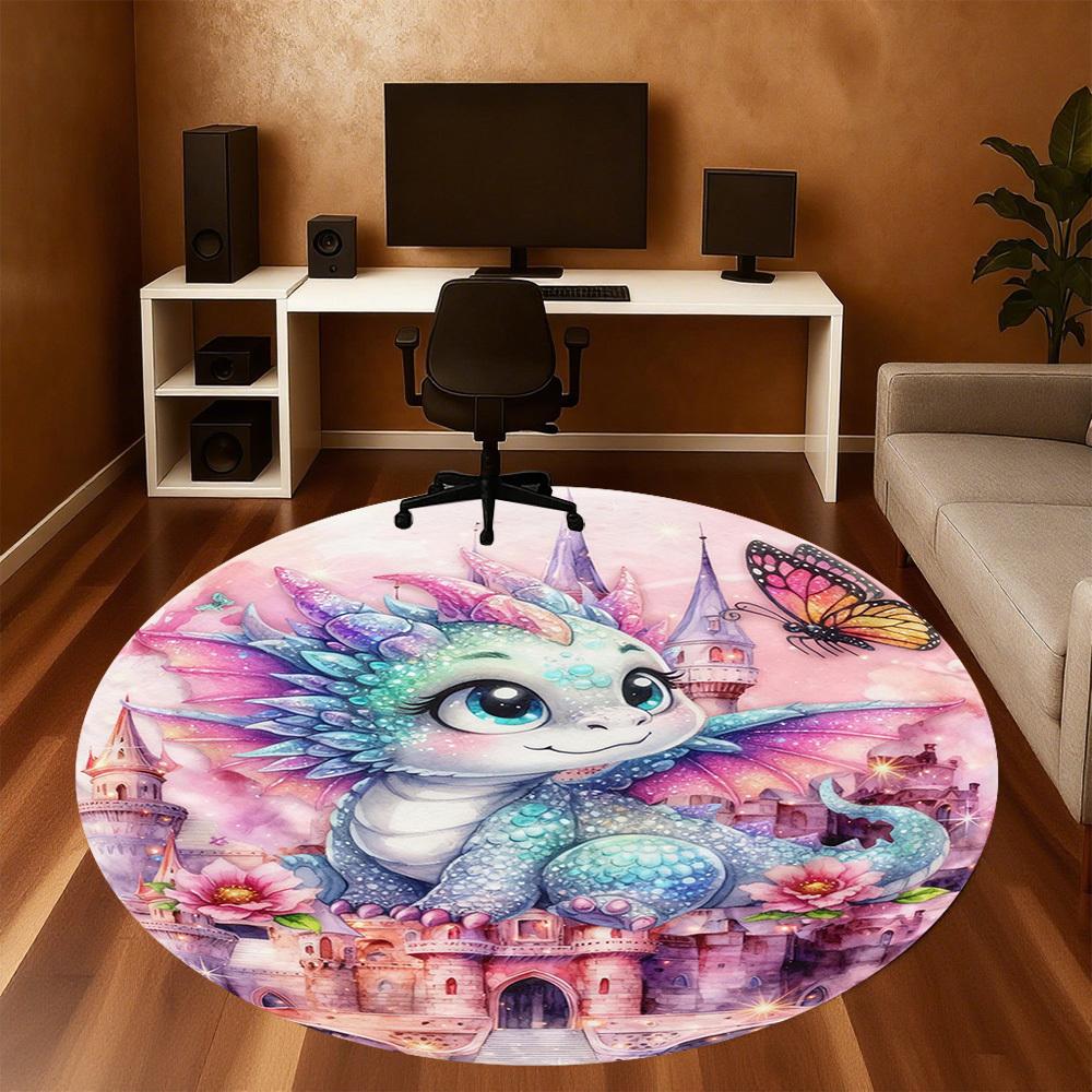 1PC Dragon Fantasy Round Chair mat Area Rug - Non-Slip, Floor Mat for Office, Bedroom, and Indoor Decor -Gift D1127227