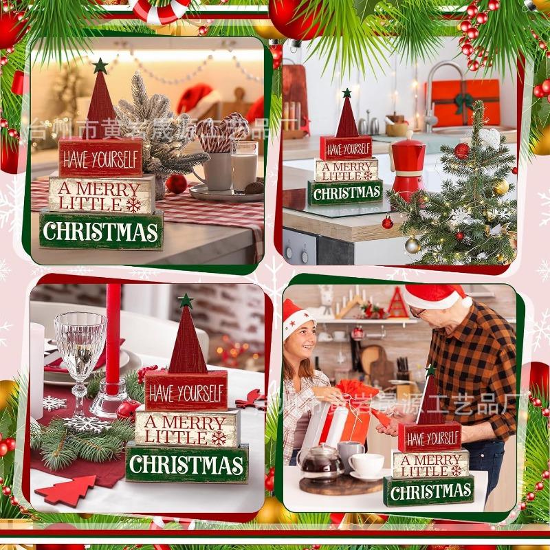 4 Christmas Ornaments Wooden Layered Tray Decoration Christmas Tree Signs Gifts Dining Table Home Kitchen Wood Products