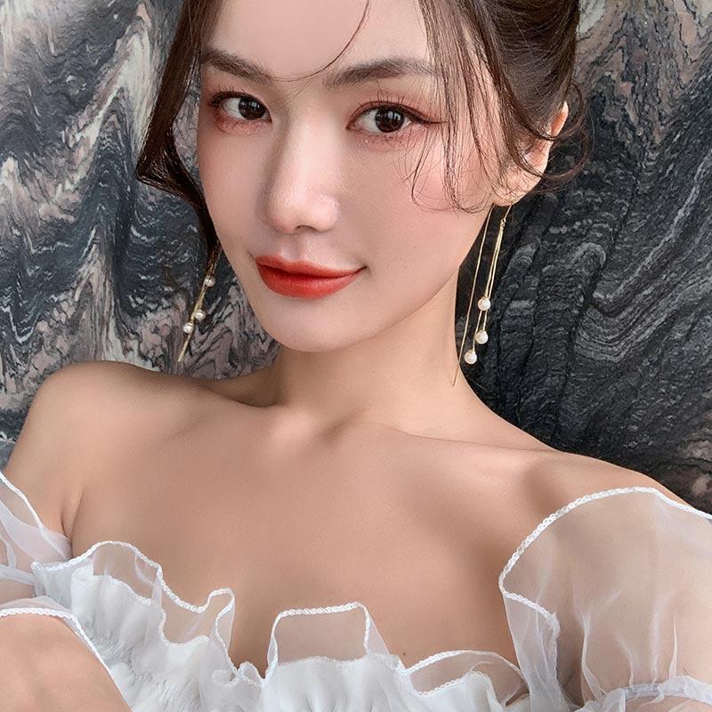 High End Long Tassel Pearl Earrings 2026 Design Gold Color Eardrop For Womens and Girls New Western Style Jewelry Accessories