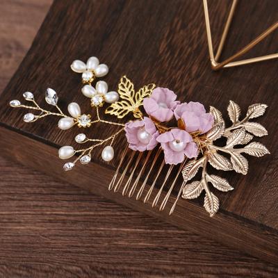 Korean Bridal Girls Wedding Headdress Blue Fabric Flower Handmade Hairpin Comb Hair Accessories Europe and America Cross Border
