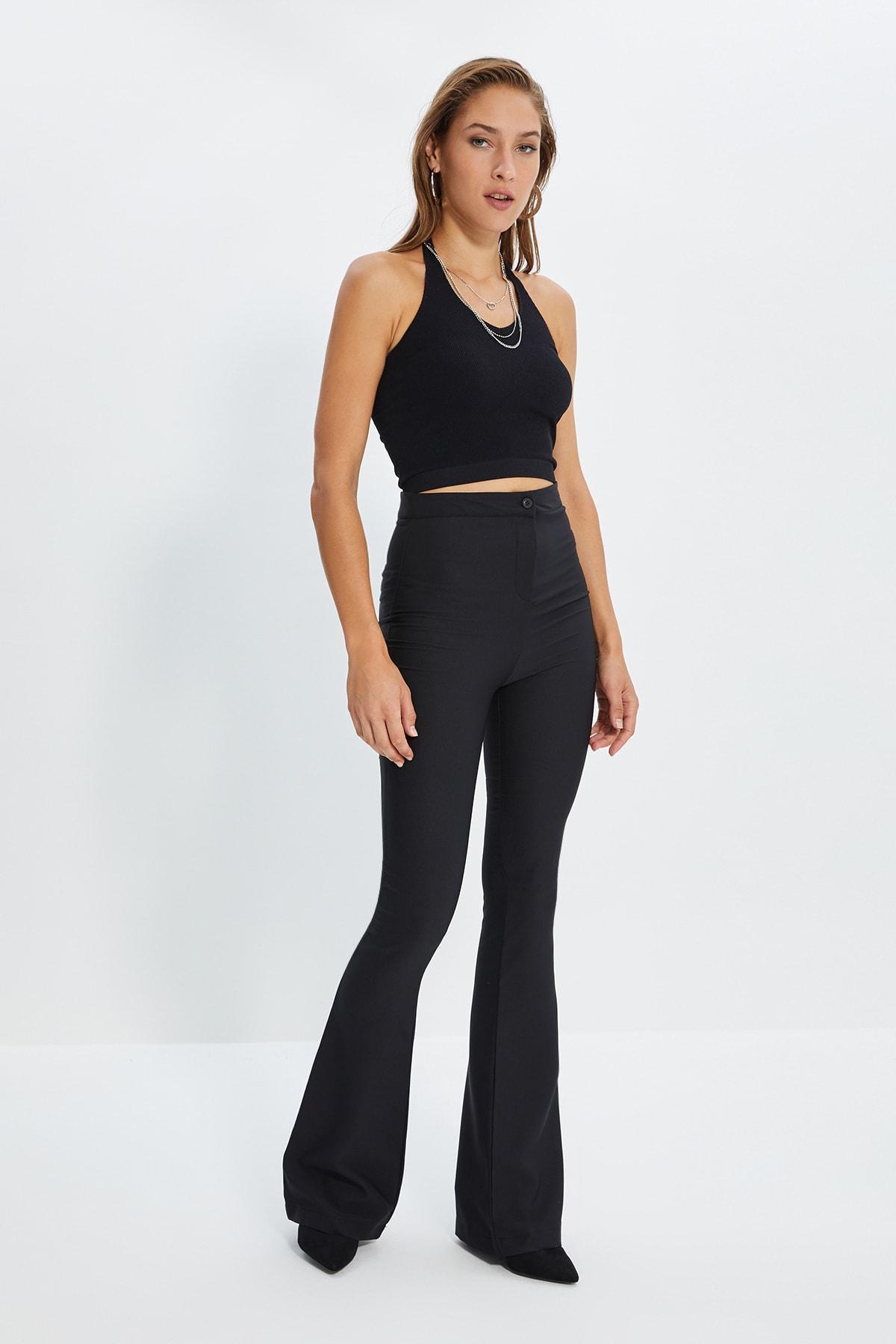 

Women s Trousers Fashion New Season Black Flare Woven Trousers XS аспідний