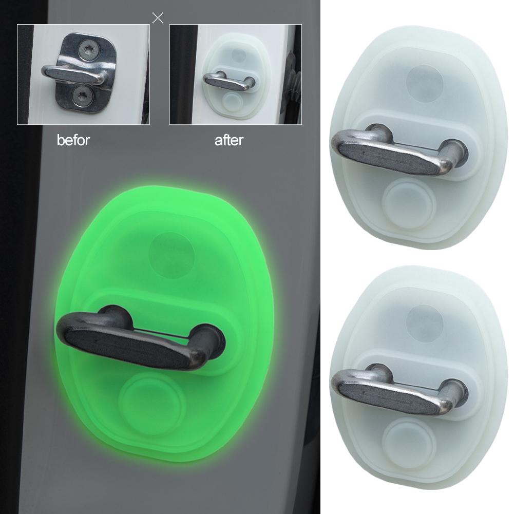 Car Door Lock Buckle Protective Cover Silicone Luminous Pad Anti-Collision Buffering Shock Mute Cushion Absorption Elastic D1J6