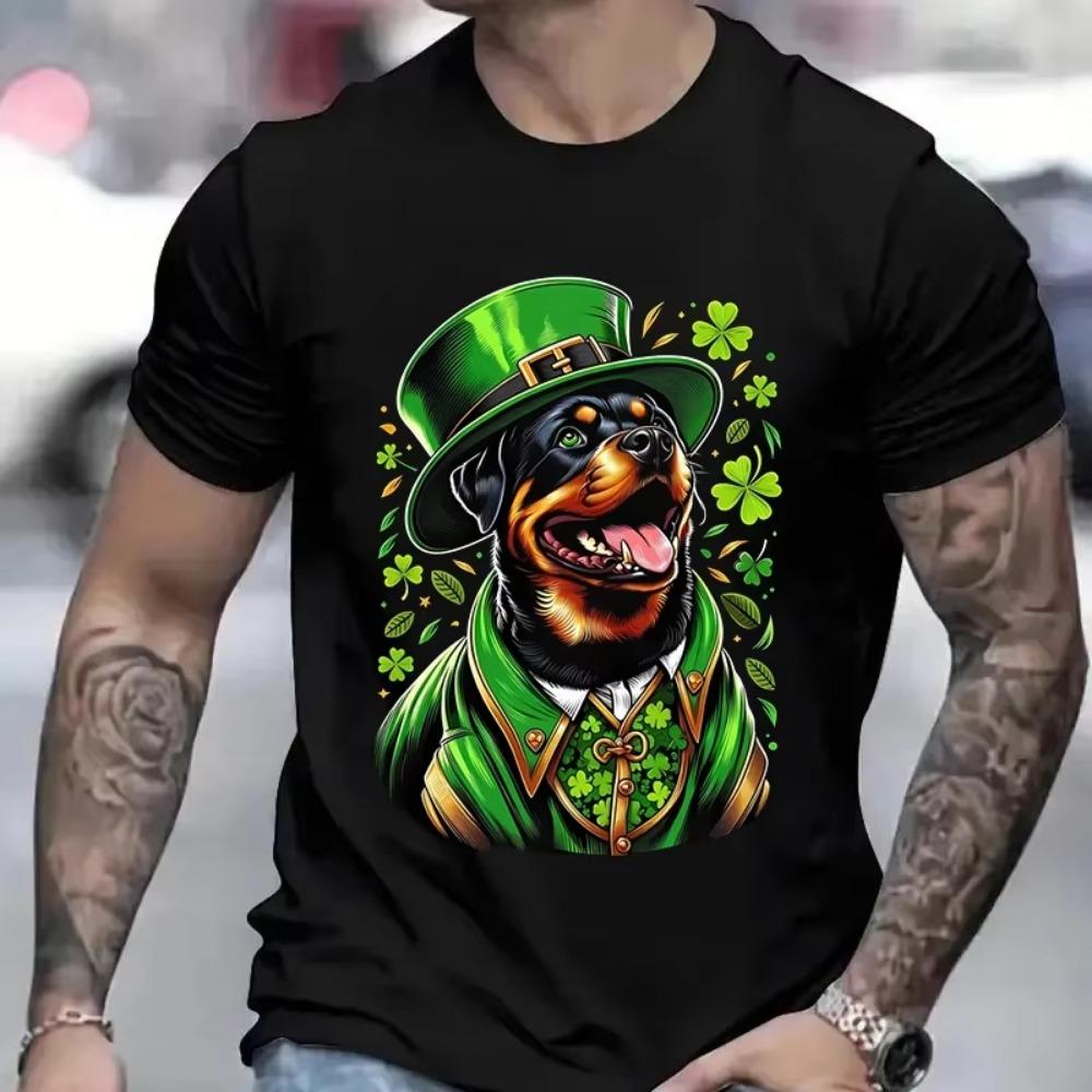T-shirt for Men Border Collie Dog Family St Patrick's Day Irish Leprechaun Clover Summer Tshirts Short Sleeve Men's Tee Tops Y2k