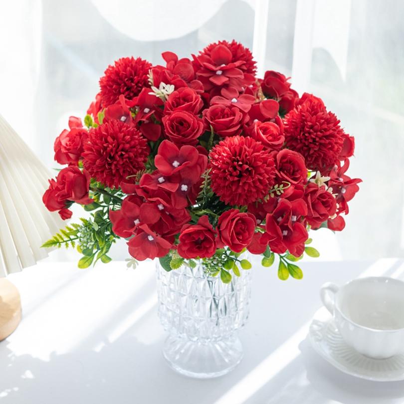 1/4PCS 29CM Rose Chrysanthemum Silk Bouquet Artificial Flowers Wedding Home Ornamental Flowerpot Decor Festival Wreath Accessory