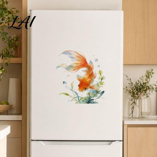 Self-Adhesive Toilet Lid Decals Watercolor Goldfish Seat Sticker & Water Plants Tank Stickers PVC Waterproof Bathtub Decal for Bathroom Decor