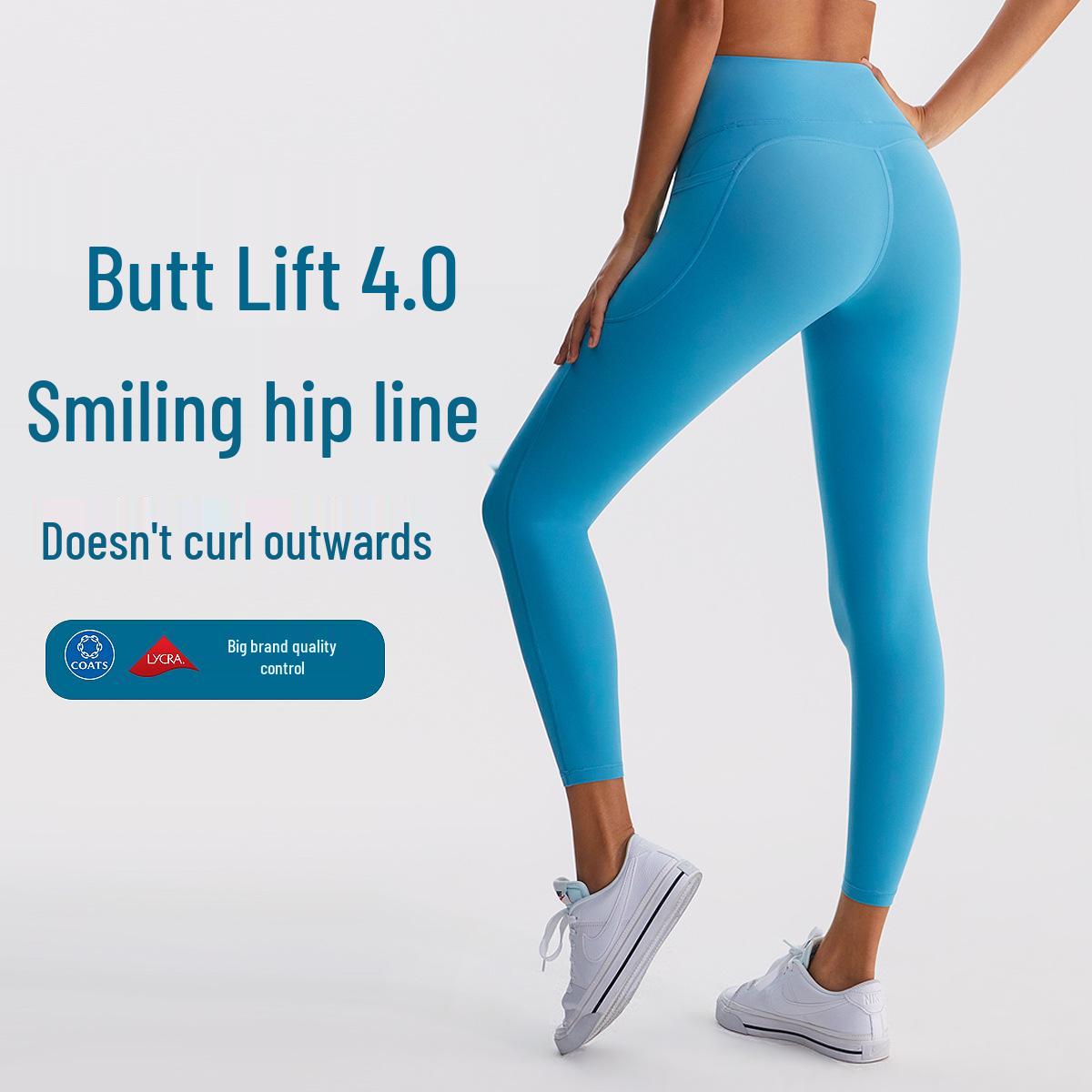 

PLUS Lycra Women s High Waist Hip Lift Yoga Pants with Pockets - Brushed Nude Feeling Fitness Tights Large