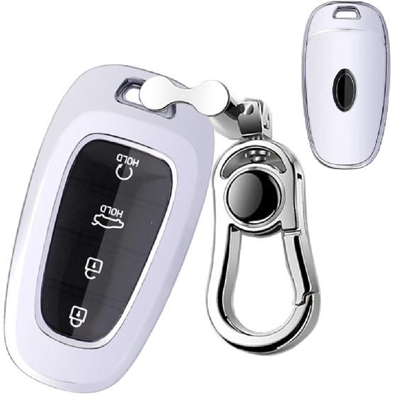 

Key Fob Cover,Compatible with 2020 2021 2022 Hyundai Sonata Santa fe Tucson Key Fob Soft Rubber Case Holder Shell with keychain Silver Sleek Bright Silver