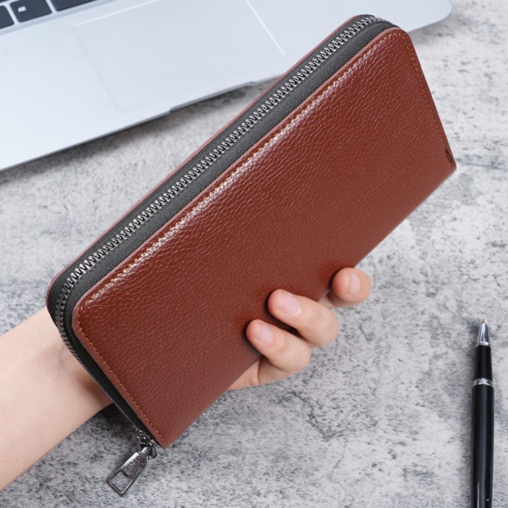 PU Leather Long Zipped Purse Solid Pattern Zipped Design Multi ID Card Wallet Multi Card Slot Slim Profile Card Wallets света кофе