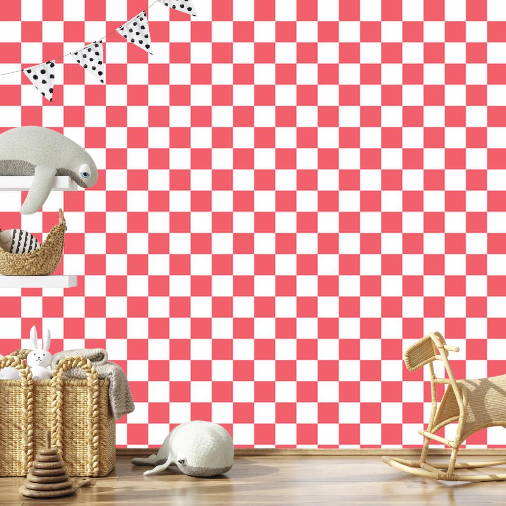 Coral Checkerboard Wallpaper for Living Room and Bedroom 50x1000