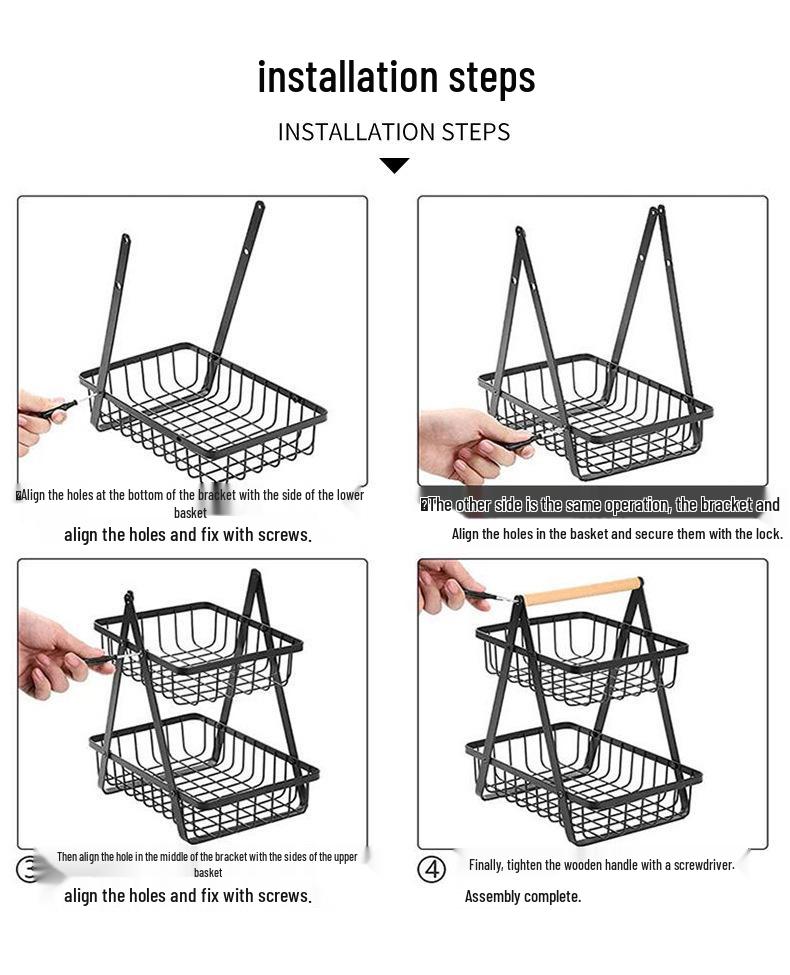 Detachable Double-Layer Wrought Iron Fruit and Snack Basket for Kitchen Countertop Storage