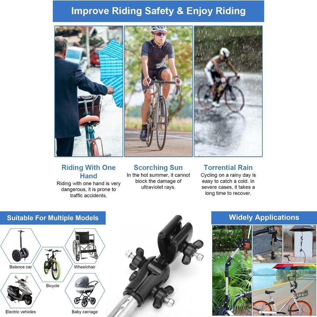 Adjustable Stainless Steel Bicycle Umbrella Stand With Anti-dropping Cap For Rain And Sun Protection