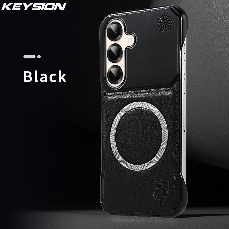 KEYSION Luxury Magnetic PU Leather Aromatherapy Phone Case for Samsung Galaxy S24 S25 Ultra Wireless Charging Borderless Cover