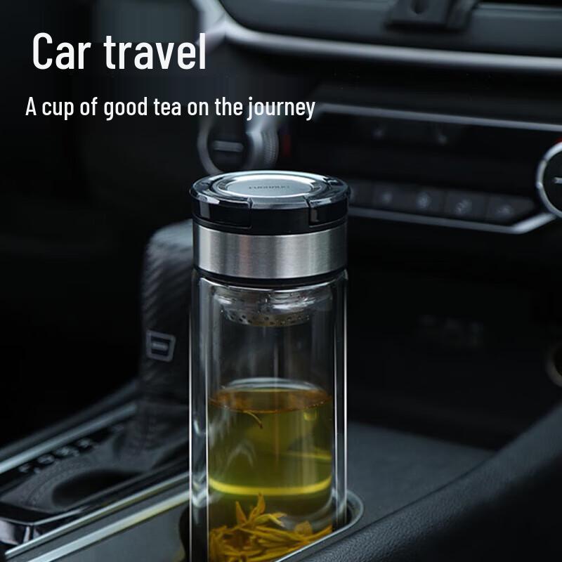 Fuguang Double-Layer Glass Water Bottle with Lid and Filter