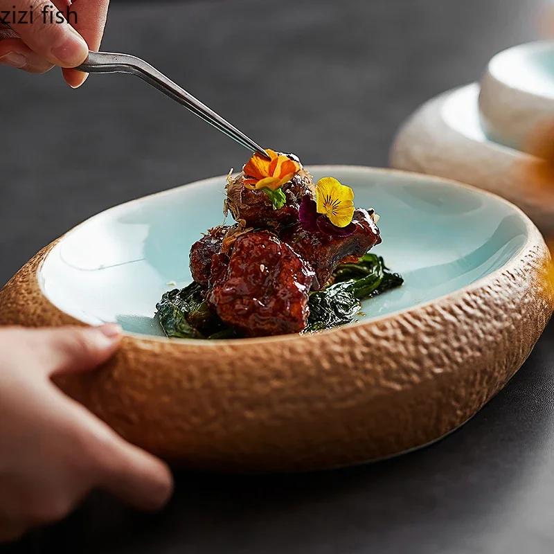 Creative Ceramic Dinner Dishes Household Oval Tableware Snack Dessert Trays Modern Hotel Restaurant Steak Plates Pasta Plates