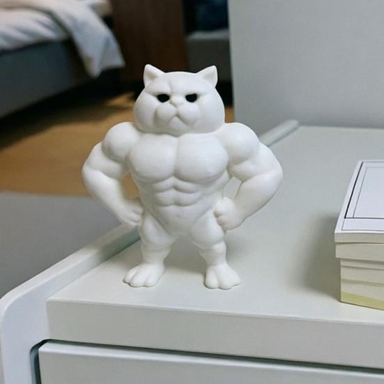 Muscle Cat Statue, 3D Printed Standing Muscular Cat Figurine, Funny Quirky Kitten Desk Ornament for Living Room, Bedroom, Office Desktop, Cabinet
