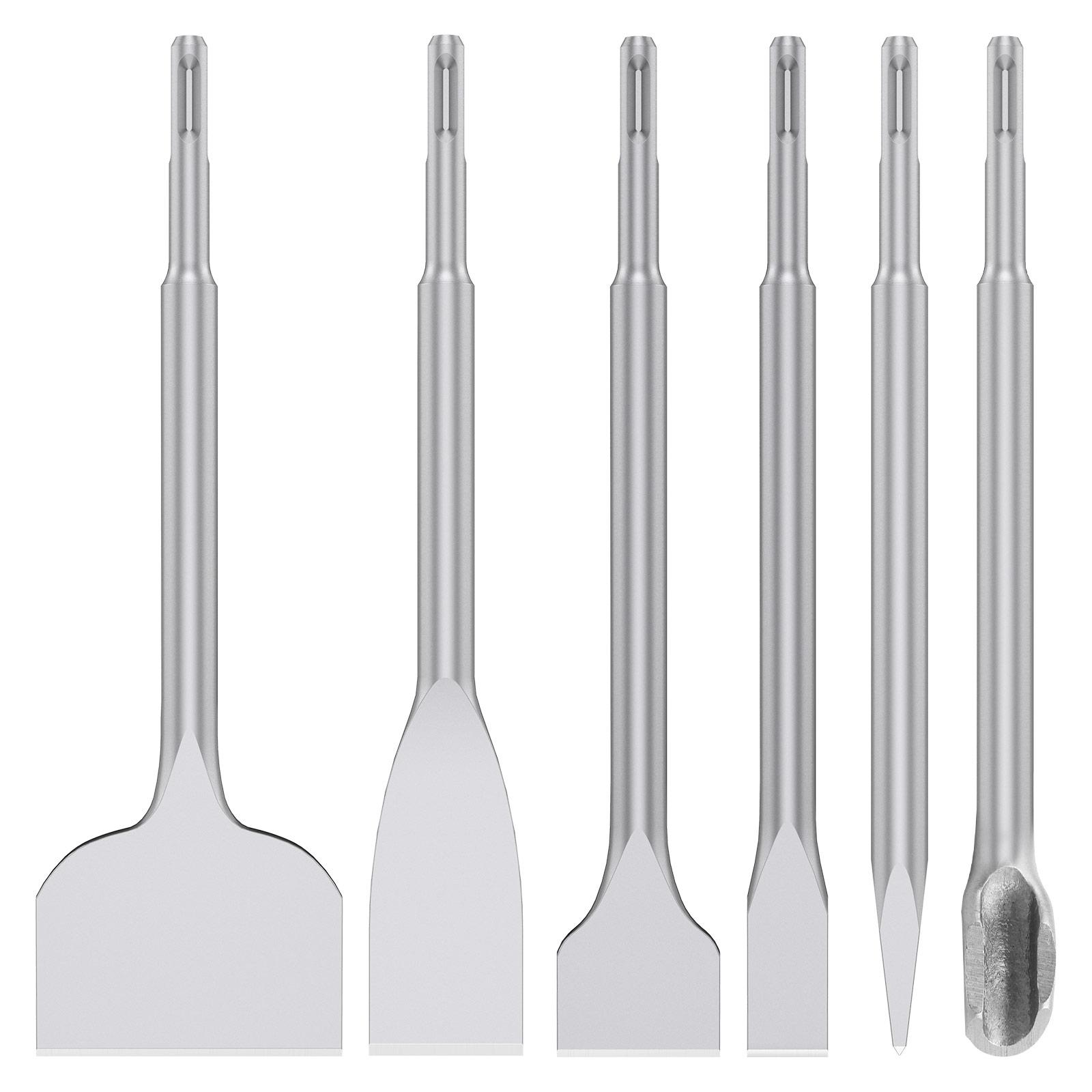 

6Pcs Efficient Chisel Set Carbon Steel Hammer Drill Chisel Set with Reinforced Shank for Concrete Masonry Wall Tile Brick Stone