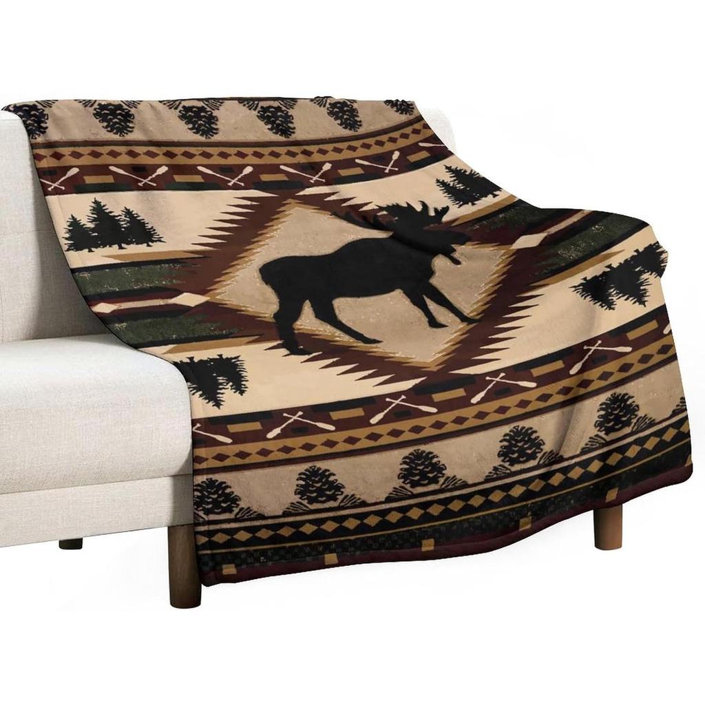 Coperta in Pile Ruggine con Motivo Alce Retrò, Stile Rustico Vintage Cottage Alce Cervo Fattoria Stile Campagnolo Stagione Unica Flanella Morbida Calda Mi