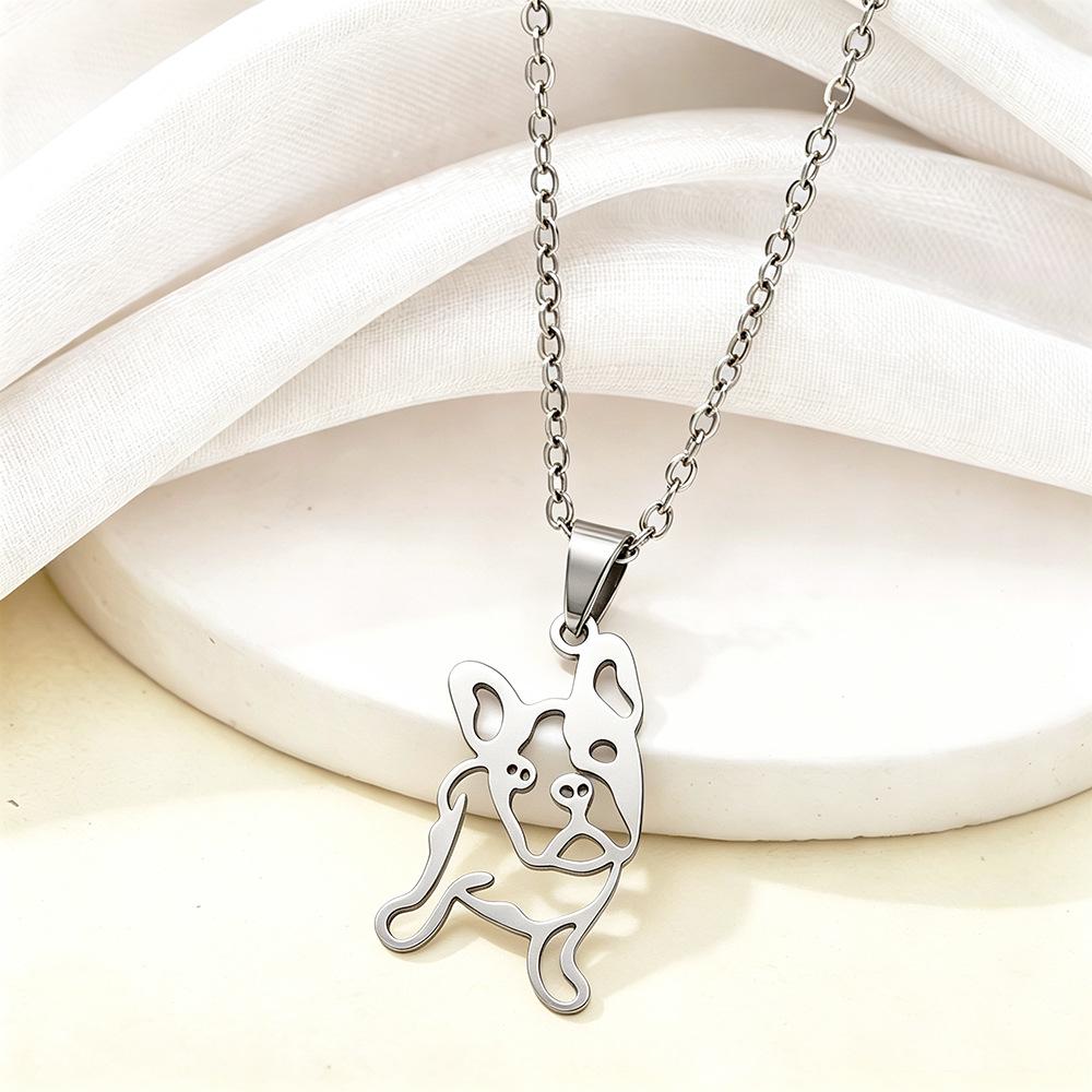 Stainless Steel Puppy Pendant Clavicle Necklace - Non-fading, Versatile, Personalized Animal Series.