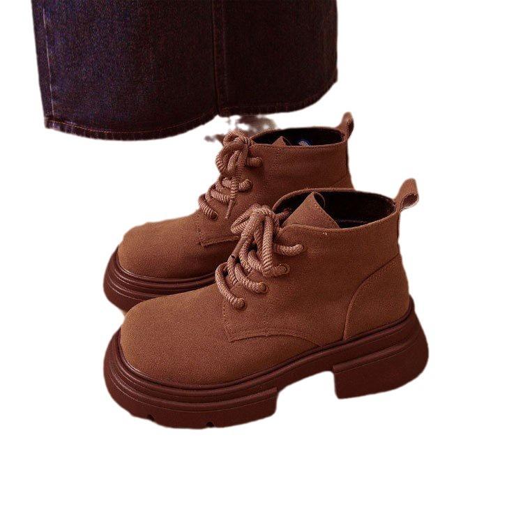 Big head British style retro short boots for women 2025 new autumn thick-soled heightening Maillard brown Martin boots for women