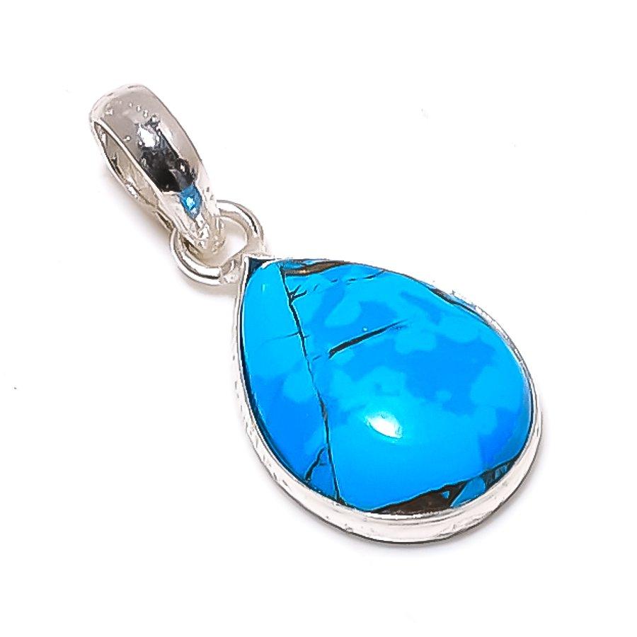 Tibetan Turquoise Gemstone 925 Solid Sterling Silver Jewelry Pendant 1.22" GK-5621