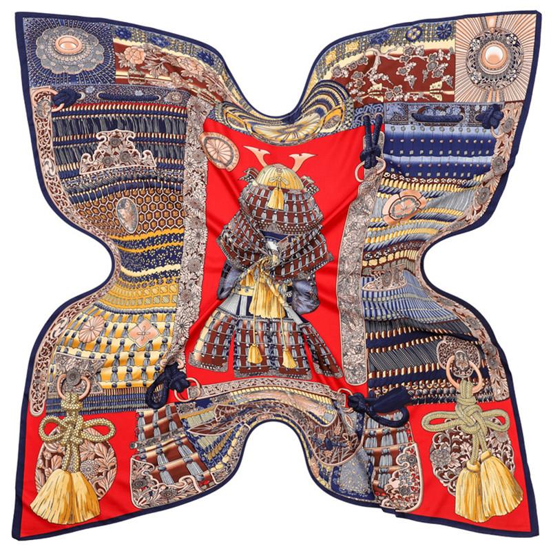 POBING Silk Scarf Women Large Shawls Palace Tassel Stoles Square Bandana Luxury Kerchief Hijab Scarf Female Foulards 130CM