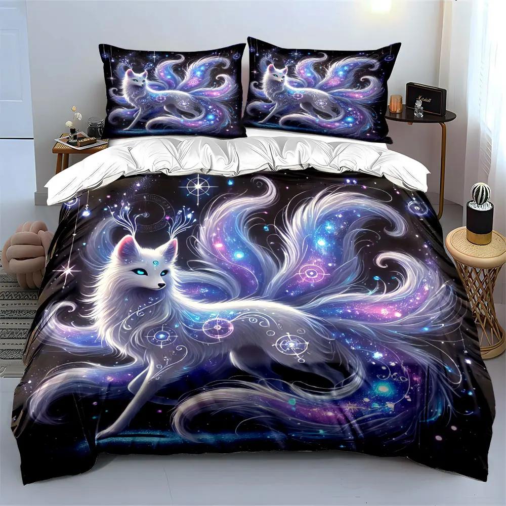 Mystical Fox Galaxy Decor Set Soft Comfortable Duvet Cover Bedding Set Included 1*Duvet Cover & 2*Pillowcases Gift